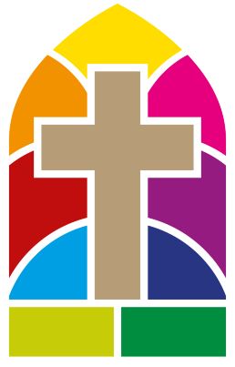 buntes Kirchenfenster mit 10 Feldern Mitte ein Kreuz (c) Manuela Assmann buntes Kirchenfenster mit 10 Feldern Mitte ein Kreuz